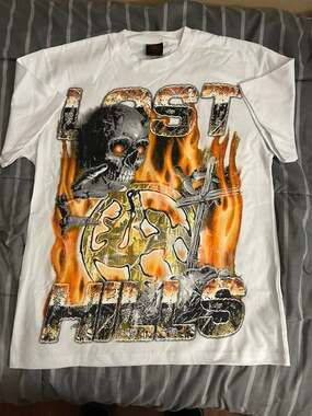 Lost Hills Skull Flame Camo Graphic T-Shirt White Size L